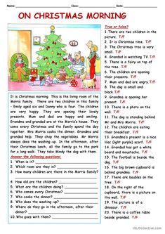 christmas morning worksheet for kids to practice their english language and writing skills with pictures