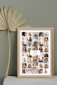 a photo collage with the words, family and friends on it is displayed in a wooden frame