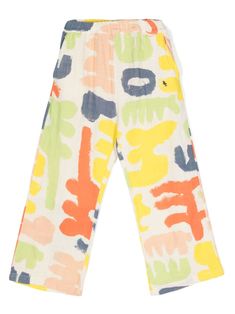 white/multicolour cotton all-over abstract pattern print embroidered-monogram to the side elasticated waistband two side inset pockets straight hem pull-on style Dopamine Dressing, Trousers White, Embroidered Monogram, Pattern Sewing, Blouse Pattern Sewing, Printed Trousers, Fashion Diy, Cool Fits, Casual Trousers