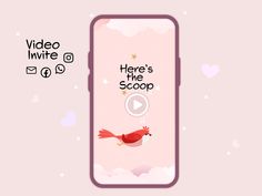 a pink phone with a red bird on it and the words here's the scoop