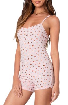 This singlet-style bodysuit dials up the adorable factor to the max setting with its colorful strawberry print and stretchy cotton-blend fabric. Pull-on style Scoop neck Adjustable straps 95% cotton, 5% spandex Machine wash, dry flat Imported Cotton Loungewear Bodysuit, Casual Cotton Sleepwear With Strawberry Print, Summer Cotton Sleepwear With Strawberry Print, Fitted Camisole Bodysuit For Loungewear, Printed Fitted Cotton Bodysuit, Fitted Cotton Bodysuit For Loungewear, Summer Printed Bodysuit For Loungewear, Printed Summer Bodysuit For Loungewear, Summer Printed Loungewear Bodysuit