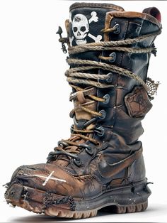 Pirate Boots Men's, Fantasy Boots Male, Nike Boots Mens, Armored Boots, Boots Medieval, Armor Boots, Mens Outdoor Fashion, Medieval Boots, Punk Fashion Diy