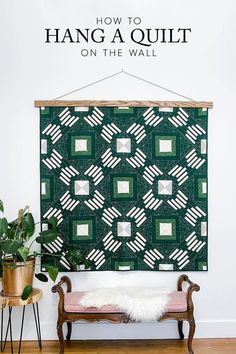 Alderwood Studio Green Phoenix Quilt hung on the walls with Quilt Hangers Quilt Wall Hangers, Quilt Hanger, Parmesan Potato, Tapestry Hanger, Phoenix Pattern, Blanket Holder, Patchwork Projects, Tapestry Ideas, Quilt Hangers