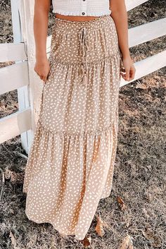 Lasaky - High Waist Polka Dot Ruffle Smocked Maxi Skirt Leopard Maxi Skirts, High Waist Maxi Skirt, Knot Skirt, High Waisted Maxi Skirt, Maxi Styles, Types Of Skirts, Modest Outfits, Petticoat, Skirt Length