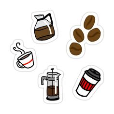 coffee stickers are shown on a white background