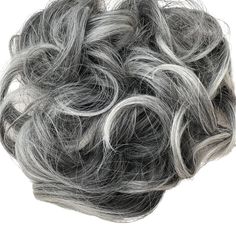 Fake Hair Buns, Messy Curly Hair, Grey Hair Pieces, Pepper Hair, Hair Shade, Trendy Updos, Curly Bun Hairstyles, Hair Messy