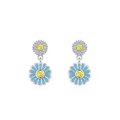 LOVCIA Elegant 925 Sterling Silver Blue Enamel Flower Earrings with Micro Rhinestones LOVCIA Black Friday Jewelry, Mens Stainless Steel Rings, Jewelry Organizer Storage, Mens Beaded Bracelets, Enamel Flower, Gold Plated Bracelets, Earring Sale, Anklet Jewelry, Rhinestone Earrings