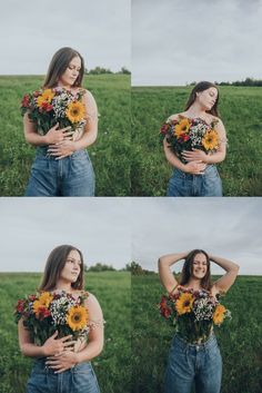 the woman is holding flowers in her hands