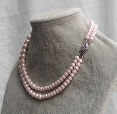 light pink Pearl Necklace,2 strand Pearl Necklace,Glass Pearl Necklace ,Wedding Pearl Necklace,Weddi Handmade Pink Bridal Necklace For Wedding, Handmade Pink Pearl Necklace For Wedding, Pink Round Bead Pearl Necklace For Wedding, Pink Round Beads Pearl Necklace For Wedding, Pink Pearl Necklace With Round Beads For Wedding, Pink Round Bead Necklaces For Wedding, Pink Pearl Necklace For Wedding, Pink Bridal Necklace With Round Beads As Gift, Wedding Pearl Necklace