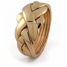 "Solid 14K Gold 4 band Puzzle Ring. Bottom shank of the ring is very well designed against wear. It is not Hollow or Plated. Perfectly polished, excellent quality, nice looking puzzle ring. It measures 11 mm (0.43\") on the face and 5.5 mm (0.18\") on the bottom. You choose 14K Yellow, 14K White, or 14K Two-Tone Gold. The Two-Tone ring will feature a 14K white gold X bands and 14K yellow gold outside bands. The quality and craftsmanship of this puzzle ring are exquisite. Ring has a hallmark of 1 Puzzle Rings, Puzzle Ring, Ring Pictures, Men's Rings, Gold Design, Minimalist Jewelry, Ring Designs, Hallmark, Women Rings