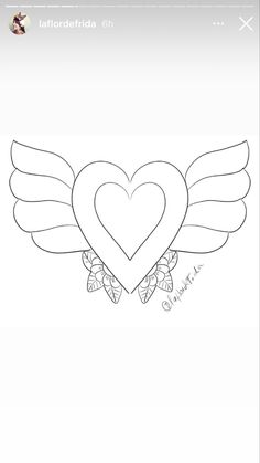 a heart with wings and leaves on the bottom is shown in black and white, as well