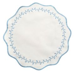 Elegant White Placemats with Light Blue Embroidered Scallops | The Shop'n Glow Bridgerton Themed Placemats, White Placemats, Table Making, Round Placemats, Formal Dinner, Household Chores, Easter Holidays, Blue Leaves, Scalloped Edges