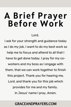 a prayer card with the words, a brief prayer before work