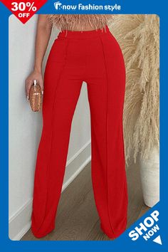 Red Casual Solid Basic Regular High Waist Conventional Solid Color Trousers Red Pants For Workwear, Non-stretch Red Pants, Non-stretch Red Bottoms, Red Ankle-length Pants For Party, Patchwork Trousers, Fashion Gallery, Formal Outfit, Casual Trousers, Wearing Red