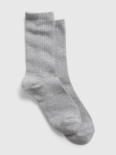 Made with 75% organically grown cotton.  Organic cotton is better for people and the environment because it�s grown without the use of harmful synthetic pesticides and fertilizers.  Ribbing at top.  Reinforced toe and heel. Gray Socks, Thigh Socks, Vintage Socks, Grey Socks, Outfit Plan, Red Tigers Eye, Support People, Gender Equality, White Socks