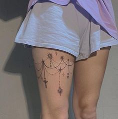 a woman's thigh with tattoos on her legs and the bottom part of her leg