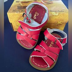 New/Like New Red Baby Sandals Baby Walker Size 4 Adjustable Non-slip Red Sandals, Beach Slide Sandals With Soft Sole, Red Slide Sandals For Beach, Red Slide Sandals, Closed Toe Red Sandals For Beach, Red Closed Toe Sandals For Beach, Red Salt, Salt Water Sandals, Saltwater Sandals