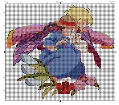 Cross Stitch Patterns Howls Moving Castle, Cross Stitch Anime Patterns, Howls Moving Castle Cross Stitch Pattern, Anime Cross Stitch Patterns Free, Howls Moving Castle Pixel Art, Howls Moving Castle Cross Stitch, Studio Ghibli Cross Stitch Pattern, Ghibli Cross Stitch Pattern, Studio Ghibli Cross Stitch