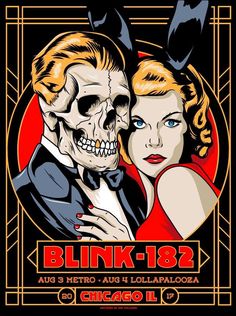 a poster for the movie blink - 82 with a skeleton and a woman in a red dress