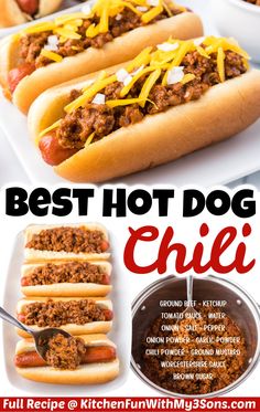 the best hot dog chili recipe is shown in this ad for an appliance