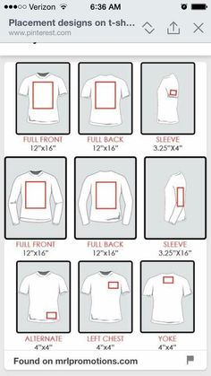 an iphone screen showing the size and measurements of t - shirts