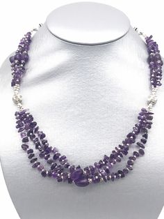 "Amethyst Beaded Necklace   18-20\"-Adjustable  925 Sterling Silver WWW.KARINSFORGOTTENTREASURES.COM" Adjustable Gemstone Rondelle Necklaces, Adjustable Rondelle Gemstone Necklace, Adjustable Sterling Silver Crystal Necklace With Gemstone Beads, Adjustable Silver Necklaces With Gemstone Beads, Adjustable Beaded Sterling Silver Crystal Necklace, Adjustable Beaded Purple Pearl Necklace, Adjustable Purple Beaded Pearl Necklace, Adjustable Spiritual Rondelle Necklaces, Purple Rondelle Gemstone Bead Necklaces