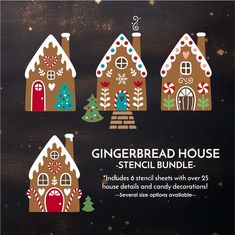 WallCutz  Gingerbread House / Stencil Bundle Stencil Gingerbread House Stencil, Ginger Bread Village, House Stencil, Gingerbread House Template, Gingerbread Ideas, Winter Ornaments, House Template, Stencil Projects, Candy Decorations