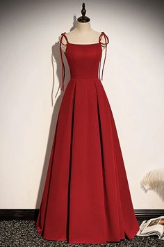 Simple Square Neckline Red Satin Prom Dress – daisystyledress Red Satin Prom Dress, Simple Prom Dress Long, A Line Prom Dress, Dress Display, Prom Dress Evening, Make Your Own Dress, A Line Prom Dresses, Long A