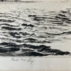 an ink drawing of waves in the ocean