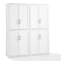 three white cupboards with doors on each side