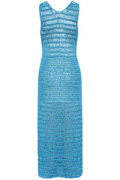 Made with high-quality crochet and woven with metallic yarn, this one-of-a-kind dress is sure to catch everyone's attention. Step out in style and be the center of attention in our jaw-dropping Crochet Blue Long Dress. It's time to own the spotlight! Blue Sleeveless Crochet Dress For Beachwear, Blue Mini-length Crochet Dress For Vacation, Blue Crochet Sleeveless Dress, Luxury V-neck Crochet Dress For Beach, Summer Beach Crochet Dress With Hollow-out Details, Crochet Beach Dress, Long Blue Dress, Metallic Yarn, Beach Dress