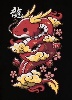 a t - shirt with an image of a red dragon on it's chest