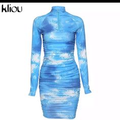 Very Stretchy. Front Zipper A Little Collar. Midi Dress Women Streetwear Outfits, Midi Outfits, Turtleneck Midi Dress, Fe Clothing, Tie Dye Mini Dress, Classic Clothing, Red Dress Women, Ruched Midi Dress, High Quality Dress