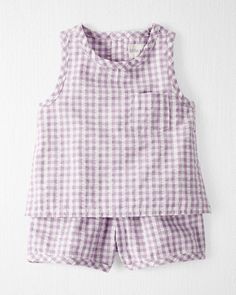 Purple Gingham Baby 2-Piece Seersucker Play Set Made with Organic Cotton | carters.com Cotton Bedtime Sets With Pockets, Casual Cotton Gingham Sets, Casual Gingham Cotton Sets, Cotton Gingham Loungewear Sets, Gingham Cotton Loungewear Sets, Cotton Sleeveless Bedtime Sets, Sleeveless Cotton Bedtime Sets, Cute Cotton Sets With Pockets, Summer Playwear Sets With Pockets