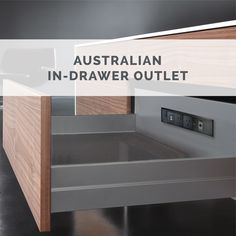 an open drawer with the words australian in - drawer outlet on it's side