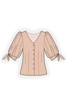 an image of a women's blouse with sleeves and ties on the front, shown from