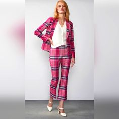 Beautiful Bold Plaid Ankle Length Pants In Pink With High Waist. Perfect For Spring. Smoke And Pet Free Home Bundle 2 Or More Items From My Closet And Get 20% Discount!! Pink Plaid Pants, Ankle Length Pants, Plaid Pants, Pink Plaid, Ankle Pants, Ankle Length, Size 16, Pink Grey, Pant Jumpsuit