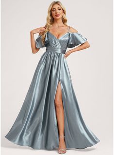 JJ's House Ruffle Stretch Satin Cold Shoulder Fall Spring Summer Winter A-line Plus General Belt/Sash Leg Slit V Back Back Zip Sweet & Flow Beautiful Back Dusty Blue Height:5.8ft（176cm） Bust:32in（82cm）Waist:24in（61cm）Hips:35in（89cm） Floor-Length Blue Model Name:Ulia. #JJ's House #Ruffle #StretchSatin #ColdShoulder #Fall #Spring #Summer #Winter #Aline #Plus #General #BeltSash #LegSlit #VBack #BackZip #Sweet&Flow #BeautifulBack #DustyBlue #FloorLength #Blue Satin Bridesmaid Dress, Satin Bridesmaid Dresses, Stretch Satin, Summer Winter, Dusty Blue, Bridesmaid Dress, Floor Length, Cold Shoulder, A Line