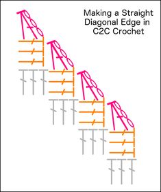 the diagram shows how to make a straight diagonal edge in c2c crochet