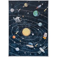 an area rug with planets and stars on it