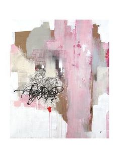 an abstract painting with pink and white colors