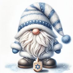 a painting of a santa claus with a jewish symbol on it's chest and feet