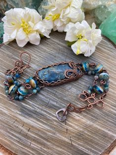 Blue Wire Wrapped Bracelets, Unique Blue Wire-wrapped Bracelets, Unique Blue Wire Wrapped Bracelets, Handmade Blue Copper Bracelets, Blue Bohemian Copper Bracelets, Blue Copper Bohemian Bracelets, Blue Bohemian Copper Bracelet, Wire Wrap, Gemstone Bracelet