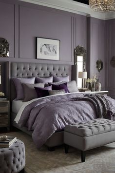 Colours That Go With Grey Bedroom, Purple And Grey Room, Lavender Bedroom Ideas For Women, Gray And Purple Bedroom Ideas, Grey Purple Bedroom, Lilac And Grey Bedroom, Purple And Grey Bedroom Ideas, Purple Grey Bedroom, Neutral Tones Bedroom