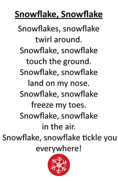 a poem with snowflakes on it and the words in red are written below