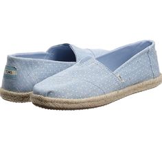 Brand New With Tag Toms Women Aplargate Denim Dot Light Blue Espadrilles Size: Us7.5 Details: Sole Material: Synthetic Outer Material: Synthetic Inner Material: Manmade Modern And Stylish Comfortable Upper Material Is Made From High Quality Chambray Outsole Material: Rubber With Every Pair Of Shoes You Purchase, Toms Will Give A New Pair Of Shoes To A Child In Need. One For One. The Toms Alpargata On Rope Slip-On Shoe Has A Sharp, Stylish Look That Is Ideal For Everyday Wear. White Canvas Espadrilles Casual Style, Casual Textile Espadrilles With Flat Heel, Casual Flat Heel Espadrilles For Spring, Casual Textile Espadrilles With Round Toe, Casual Flat Heel Espadrilles For Everyday, Casual Slip-on Espadrilles For Everyday, Casual Flat Textile Espadrilles, Blue Slip-on Espadrilles With Textured Sole, Blue Textured Sole Slip-on Espadrilles