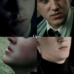 three different pictures of people with their faces close together and the words lips written on them