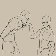 a drawing of two people standing next to each other, one holding a cell phone