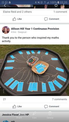 an image of a table that has been made to look like a clock with blue markers on it