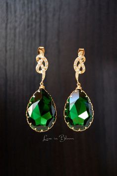 Large Wedding Earrings In Dark Moss Green Swarovski Crystal - Style # E159-F Green Crystal Bridal Earrings For Formal Occasions, Formal Green Crystal Bridal Earrings, Green Crystal Bridal Earrings As Gift, Green Teardrop Dangle Earrings For Wedding, Formal Green Teardrop Drop Earrings, Green Teardrop Earrings For Wedding, Green Teardrop Wedding Earrings, Green Teardrop Earrings For Formal Occasions, Green Drop Teardrop Earrings For Formal